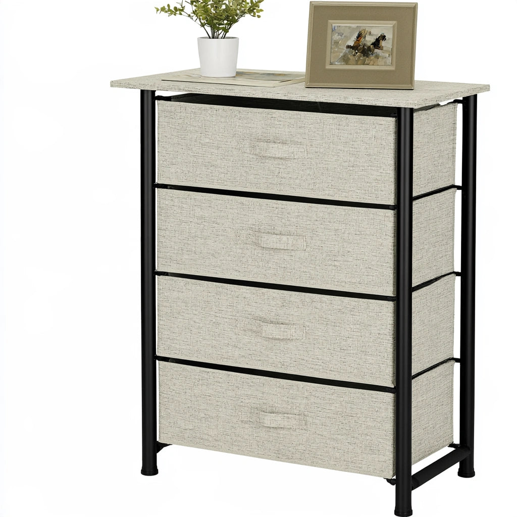 Colonna portaoggetti con cassetti con rivestimento in tessuto, colore nero e beige