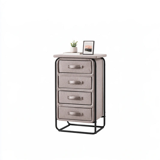 Colonna portaoggetti con cassetti con rivestimento in tessuto, colore nero e beige