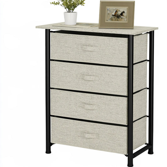 Colonna portaoggetti con cassetti con rivestimento in tessuto, colore nero e beige