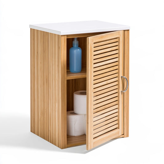Colonna contenitore da bagno in bambù, colore marrone chiaro