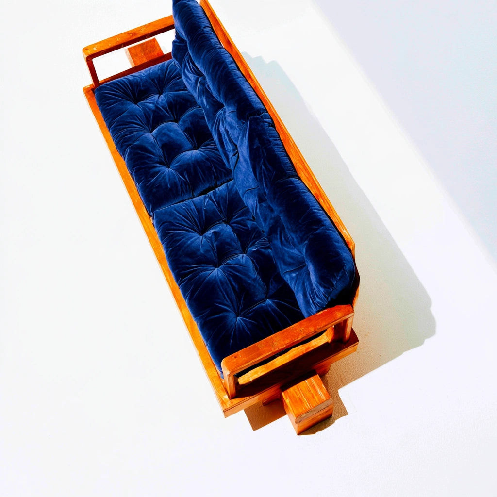 Panca da giardino a due posti in legno, colore blu navy